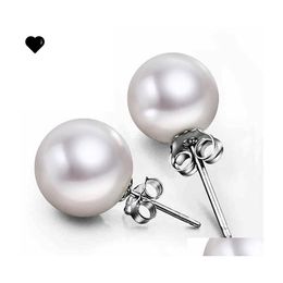 Stud sieraden 6 mm/8 mm/10 mm Pearl Earring 925 Sterling Sier -oorbellen voor trouwfeest Beige kleur 61 N2 Drop levering DH3WK