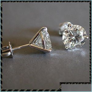 Stud -sieraden Accessoires Stud Earrings Luxe vrouwelijk 6/7/8mm Rond Lab Diamond Real 925 Sterling Sier voor vrouwen kleine schroef 134 DRO DHFQA