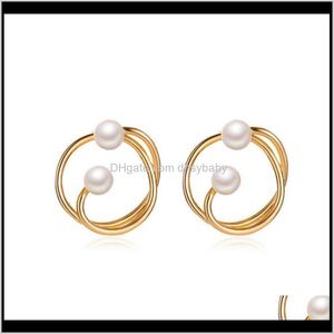 Stud Jewelry Drop Delivery 2021 Korean Temperament Net Red Girl Simple Pearl Studs Fashion Design Noeud Boucles d'oreilles rondes Vq4Ry