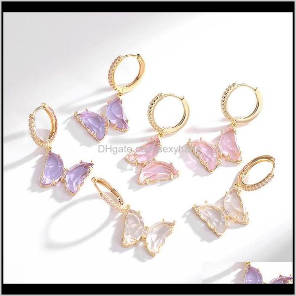 Stud Jewelry Drop Delivery 2021 Pretty 3D Diamond Zirconia Glass Crystal Butterfly Fashion Luxury Designer Clip en pendientes para mujer Niñas G