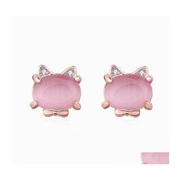Stud Jewelry Fashion Ladies Boucles d'oreilles Rose Hibiscus Stone Cute Cat Girl Gifts Drop Delivery Dhx3R