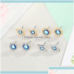 JewelryStud 1 Pair Crystal Turkish Evil Eye Pendientes pequeños para mujeres Vintage Bohemio Diebre redonde