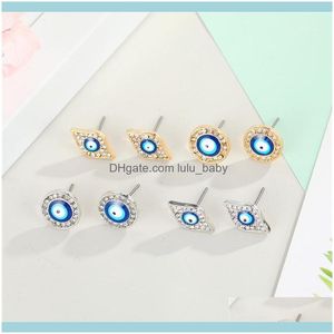 Stud JewelryStud 1Pair Crystal Turkish Evil Eye kleine oorbellen voor vrouwen Vintage Boheemse strass Round Sun Ear sieraden E6671 Drop Delive