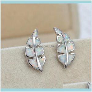 Stud JewelryStud Simple Female Blue Opal Stone Oorringen Leuke Sier Color Small Earring Classic Bridal Leaf Wedding Earbringss For Women1 Drop