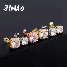 Stud JINAO 4.6.8MM coupe ronde CZ boucles d'oreilles or 925 bijoux en argent Sterling Hip Hop mode glacé zircon cubique pour les femmes YQ231211