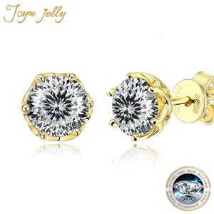 JoyceJelly 1CT 2CT VVS D couleur boucles d'oreilles diamant taille russe S925 argent Sterling plaqué or 18 carats clous d'oreille 231018