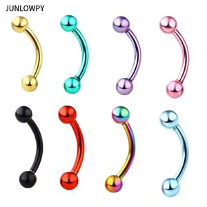 Stud JUNLOWPY Anneaux de sourcils en acier inoxydable anodisé Bijoux de corps Courbe Barbell Banana Piercings Bijoux de corps Barres à sourcils 8 couleurs 231020