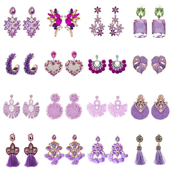 Stud JURAN Élégant Violet Série 50 Sortes Styles Déclaration Géométrique En Métal Strass Gland Dangle Boucles D'oreilles Pour Les Femmes En Gros 231026