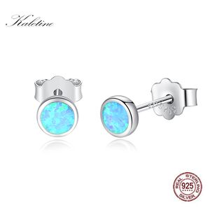 Stud Kaletine Blue Opal 925 Sterling zilveren oorbellen voor vrouwen geschenk terug voor kleine mode -sieraden 4mm5mm6mm7mm8mm 230325