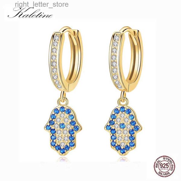 Stud Kaletine Handa Hand 925 Pendientes colgantes de plata esterlina para mujer Ojo azul Lucky Gold Pendiente Zircon Joyería de lujo turca YQ231211