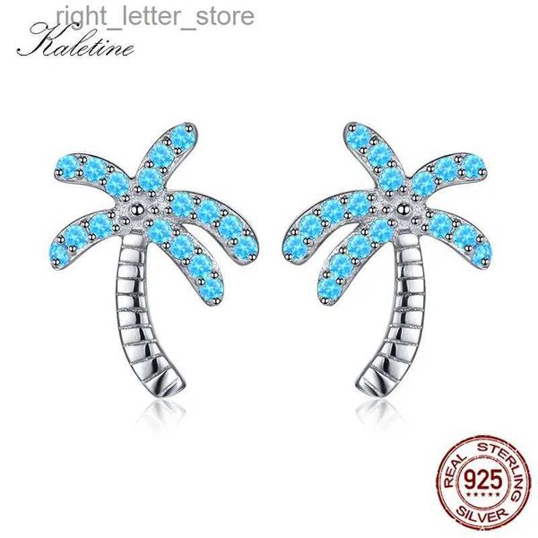 Stud KALETINE Mujeres Hombres Pendientes de árboles de coco 925 Pendientes de plata esterlina Set Azul CZ Cristales Árbol S925 Joyería de plata KLTE065 YQ231211