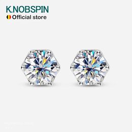 Stud KNOBSPIN 1CT D Kleur Oorbel S925 Sterling Verzilverd met 18k Wit Gouden Oorbellen voor Vrouwen Bruiloft Fijne sieraden 231116