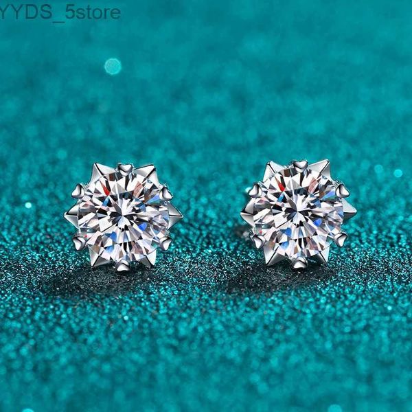 Stud KNOBSPIN Moissanite boucles d'oreilles 1CT 2CT plaqué or blanc en argent sterling D VVS1 Lab diamant flocon de neige clous d'oreilles pour femmes YQ231107