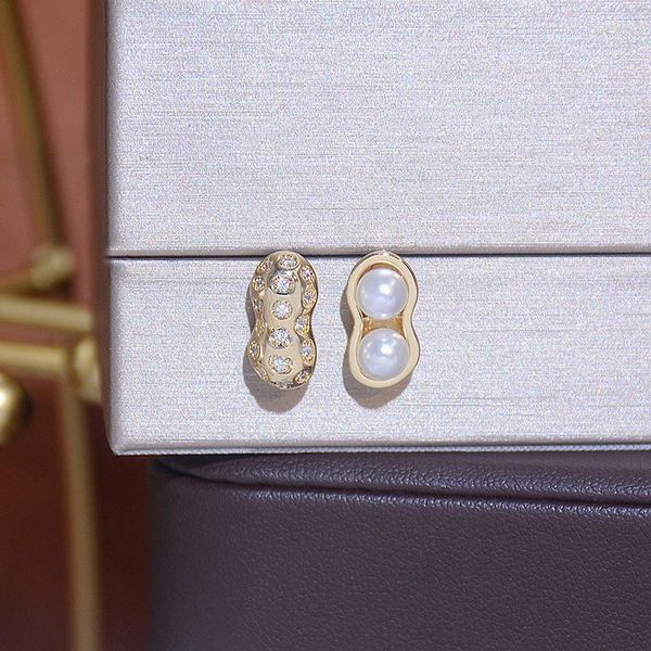 Stud Corée Exquis Mignon Peanut Design 14K Réel Or Plaqué Oreille Élégant Charme De Luxe Pour Dame À La Mode Boucles D'oreilles Délicates CadeauStud Dale22 Far