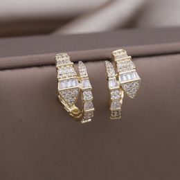 Oorknopjes Korea Mode-sieraden 14K Verguld Luxe Zirkonia Dier Slang C-vormige oorbellen Elegant Dames Dagelijks Werk Accessoires 230626
