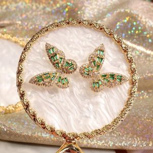 Stud Korea mode sieraden hoogwaardige micro set zirkoon oorbellen elegante groene kristallen vlinder prom oorrang voor dameestud odet22 farl22