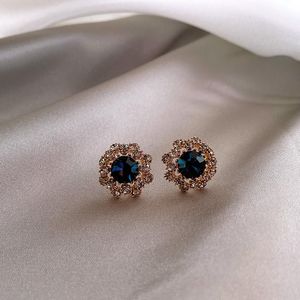 Stud Korea Verkoop mode -sieraden eenvoudige blauwe kristallen oorbellen elegante vrouwen bloemen prom feest oorbellen stud