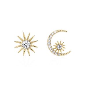 Stud coreano asimétrico estrella luna pendientes para mujer 925 Sterling Sier Hipoalergénico Cz Ear Rings joyería de moda regalo Drop Deliver Dhkdt