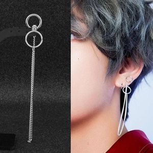 Stud Koreaanse jongens punk oorbellen voor en na lange keten hanglagige vrouwen mannen roestvrij staal hipster grunge accessoire unisex