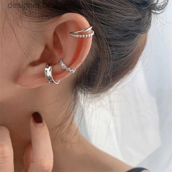 Pendientes de clip de oreja irregulares de circón de cristal coreano para mujeres y niñas, conjunto de 3 piezas, exquisito, sin perforación, joyería para cartílago L231201