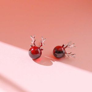 Stud ciervo coreano adecuado para niñas lindos animales rojos pendientes de cristal de alce joyería de Año Nuevo regalos de Navidad G230602