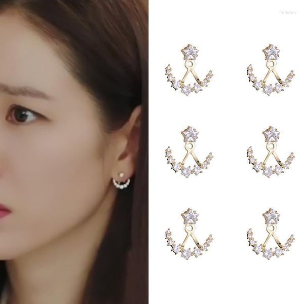 Stud Korean Drama Boucles d'oreilles pour femmes Star Crescent Gold Two Wearing Personality Design Sense And Moon Boucles d'oreilles-1 PairStud Farl22