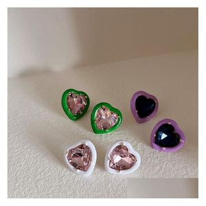 Stud Korean Fashion Candy Color CZ Crystal Earrings 925 Sier Earpost Lovely Heart For Women Girls Drop Delivery Sieraden DHDKM