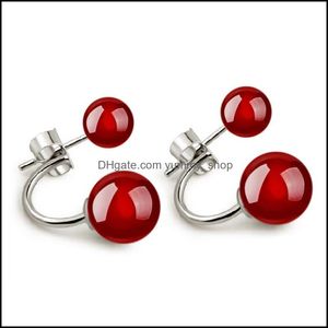 Stud Korean Women Sieraden Shiny 30 925 Sterling Sier Earrings Natural Stone Double Ball Pearl Agate Drop Delivery Otvwy