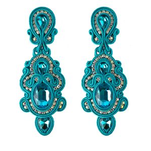 Stud Kpacota Soutache Handmade Dange oorbellen Dames sieraden Crystal Accessoires Vintage Lange hangende oorrangtrend Witblauw 230412