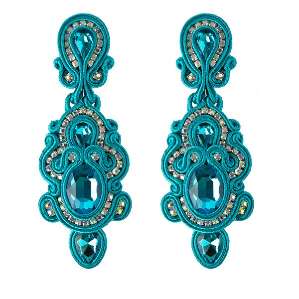 Stud KpacoTa Soutache Pendientes colgantes hechos a mano Joyería para mujer Accesorios de cristal Pendiente colgante largo vintage tendencia blanco azul 230412