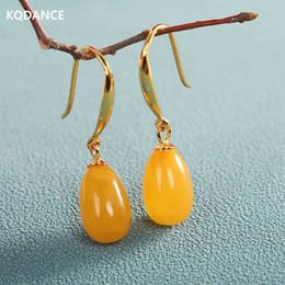 Stud KQDance Vintage 925 Sterling zilver met geelbruine honing bijenwas Amber Gemstone Waterdrop oorbellen en prachtige damesjuwelen Q240517