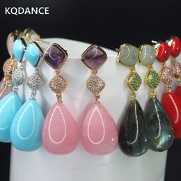 Stud KQDANCE Vrouw Roze Kwarts Parel Blauw Turquoise Aquamarijn Rood Zwart Agaat Natuurlijke edelstenen Traandruppel oorbellen 925 zilveren naald 231124