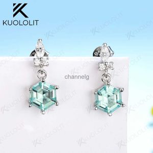 Stud Kuololit Boucles d'oreilles à clip en pierre précieuse émeraude bleutée pour femmes Boucles d'oreilles en argent sterling 925 massif pour fête de mariage Bijoux classiques YQ240110