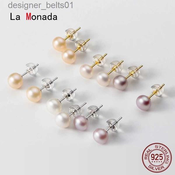 Stud La Monada boucles d'oreilles en perles véritables pour femmes boucles d'oreilles en argent 925 petites boucles d'oreilles en perles naturelles d'eau douce Stud Silver 925 GirlsL231117