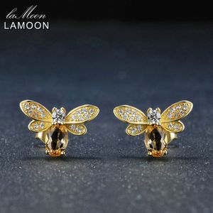 Stud LAMOON Bee Oorbel Voor Vrouwen 925 Sterling Zilver Citrien Edelsteen Oorbellen 14K Geel Vergulde Fijne Sieraden LMEI041 230729