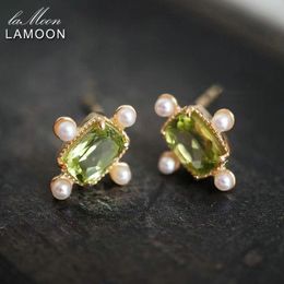 Stud Lamoon Vintage Natural Peridot Gemstone Stud Earge pour les femmes Shell Pearl 925 Silver Silver Gold plaqué Elegant Gift EI018