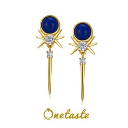 Stud Lapis Lazuli 925 Sterling Silver Gold Compated Sword Oorrings voor vrouwen Zirkon Blue Natural Stone Unieke chique chic earring 230811