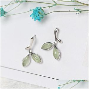 Stud Leaf Shape Earring Sterling Sier -oordingen voor vrouwen Opal Green Stone Oor Porced Ooors1 Drop levering sieraden oorbellen DHTQBBB