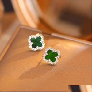 Stud Leaf Studs Oorbellen Voor Vrouwen Meisjes Mode Luxe Strass Bloem 925 Sier Naald Oor Sieraden Zwart Groen Wit Rood vier Laat Dhr0L