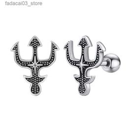 Stud LETAPI Moda Tridente Stud Pendientes para Hombres Mujeres Punk Vintage Acero Inoxidable Poseidón Mitología Griega Regalos para Él Joyería Q240125