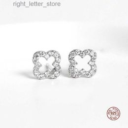 Stud LKO offre spéciale réel S925 en argent Sterling creux trèfle boucles d'oreilles brillant Zircon cristal boucles d'oreilles pour femmes fille bijoux livraison gratuite YQ231128