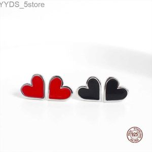 Stud LKO réel 925 en argent Sterling noir rouge coeur boucles d'oreilles pour femmes fille romantique oreille goujons accessoires de fête bijoux cadeau YQ231107