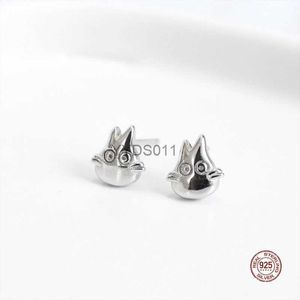 Stud LKO Real 925 Sterling Silver Pendientes lindos del perno prisionero de Totoro de la historieta para las mujeres Pendientes dulces para las muchachas Adornos de la joyería YQ231114