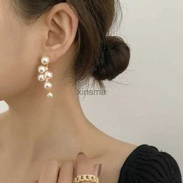 Boucles d'oreilles longues pendantes pour femmes mode cristal complet simulé perle gland boucle d'oreille Vintage couleur or Brincos bijoux YQ240129