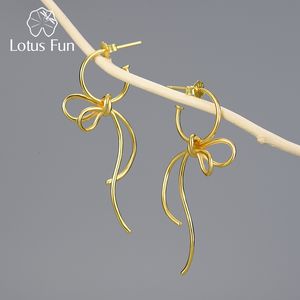 Stud Lotus Fun 18K Goud Prachtige Mooie Knoop Lange Tassel Dangle Oorbellen Voor Vrouwen 925 Sterling Zilveren Sieraden collectie 230731