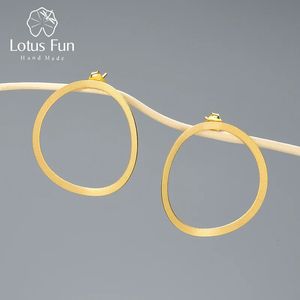 Stud Lotus Fun 18K or minimalisme grand cerceau cercle boucles d'oreilles pour femmes cadeau réel 925 en argent Sterling de luxe femme bijoux fins 231124