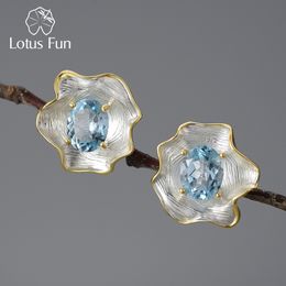 Stud Lotus Fun Natuurlijke Topaas Edelsteen Gekruld Blad Oorbellen voor Vrouwen 925 Sterling Zilver Vintage Barokke Stijl Luxe Sieraden 230807