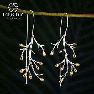 Stud Lotus Fun Real 925 Boucles d'oreilles en argent sterling Naturel Creative Fine Jewelry Déclaration Arbre Fashion Drop pour les femmes Brincos 230729