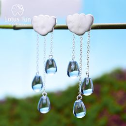 Stud Lotus Fun Real 925 Sterling Argent Naturel Cristal Gems Fine Bijoux Ethnique Nuage Long Gland Boucles D'oreilles pour Femmes Brincos