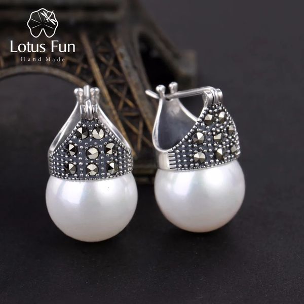 Stud Lotus Fun réel 925 en argent Sterling naturel nacre boucles d'oreilles bijoux fins Vintage mode boucles d'oreilles pour les femmes Brincos 231124